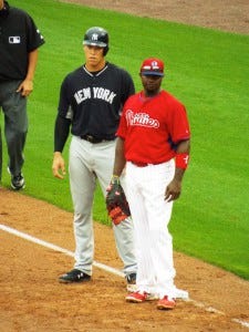 Judge makes 6'4 Ryan Howard look Gardner sized in a 2015 Spring Training game. Judge makes 6'4 Ryan Howard look Gardner sized in a 2015 Spring Training game.