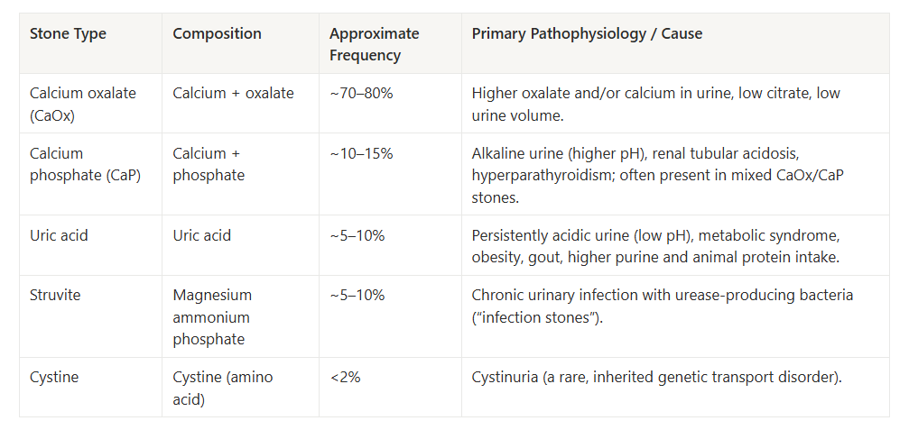 Most kidney stones are calcium-based, and calcium oxalate stones dominate that group.