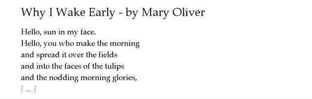 Why I Wake Early - by Mary Oliver by Denel Kessler - Hello Poetry