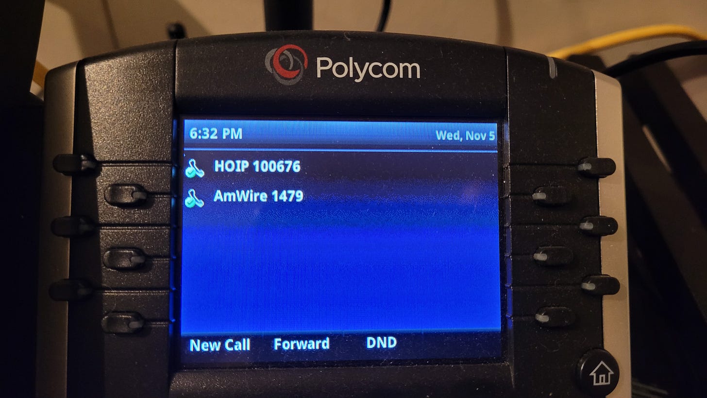 HOIP and AmateurWire extensions shown on Poly phone screen