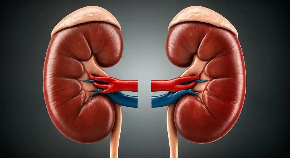 The Kidneys Unsung Heroes The kidneys are two bean-shaped organs situated on either side of the spine, positioned just beneath the rib cage.