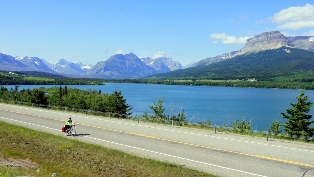 Riding north on the east side of Glacier toward Canada. Riding north on the east side of Glacier toward Canada.