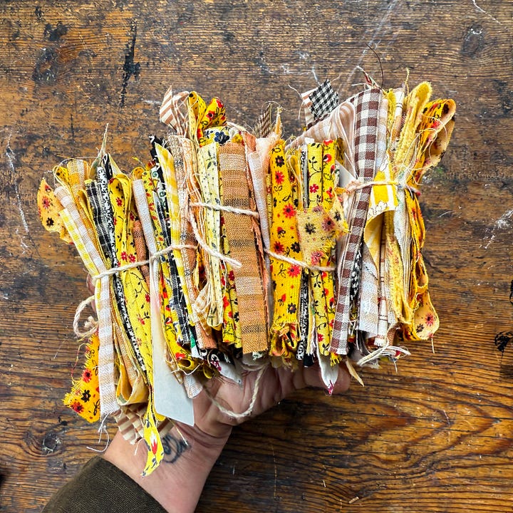 vintage scraps for bookbinding, and slow stitching