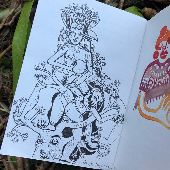 Indonesian art inspiration sketchbook pages.
