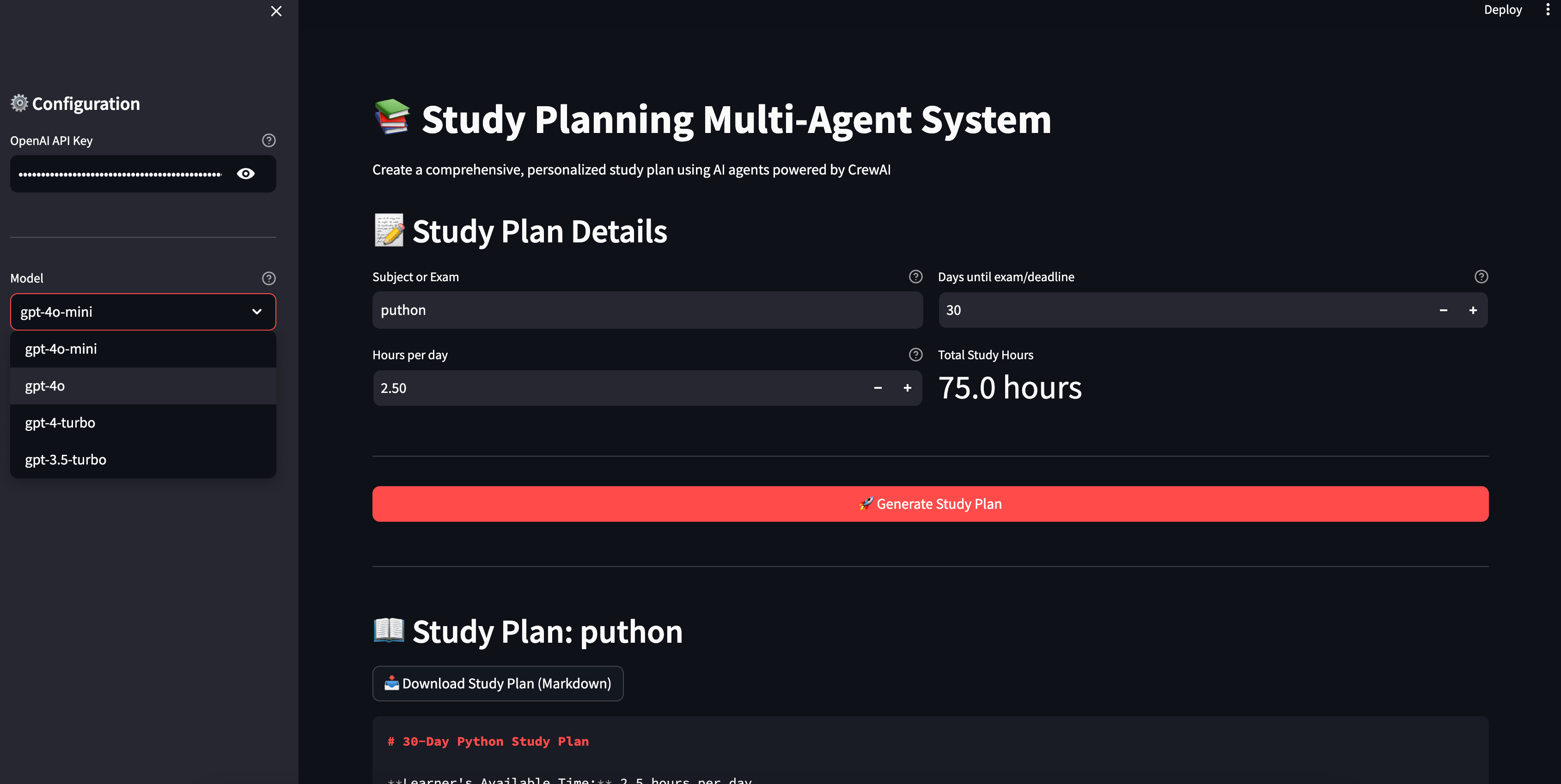 Planning Agent Ui Example Day 14 of Building AI Agents: Multi-Agent Study Planning System using ...