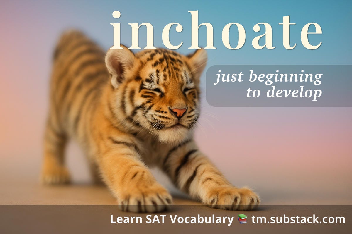 Partially blurred illustration of a tiger cub stretching; used to illustrate the SAT word 'inchoate'.