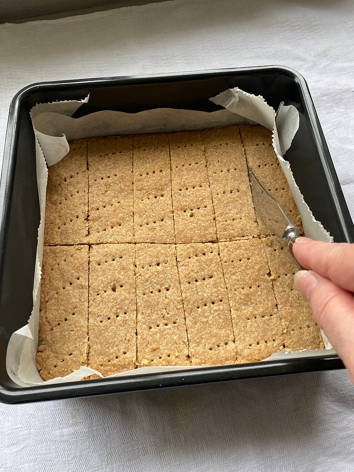 Baked shortbread Biscuits cut into portions.