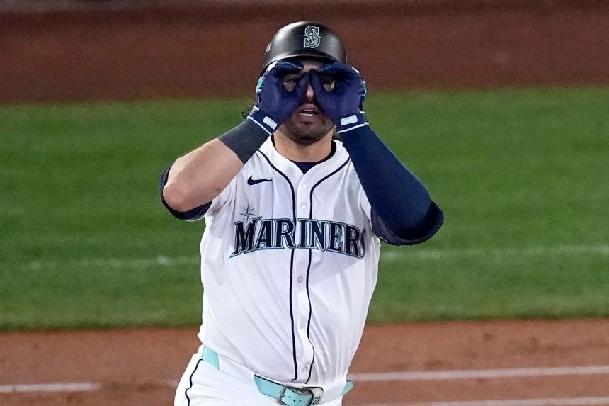 Eugenio Suárez rounds the bases after hitting one of the biggest home runs in Seattle Mariners history.