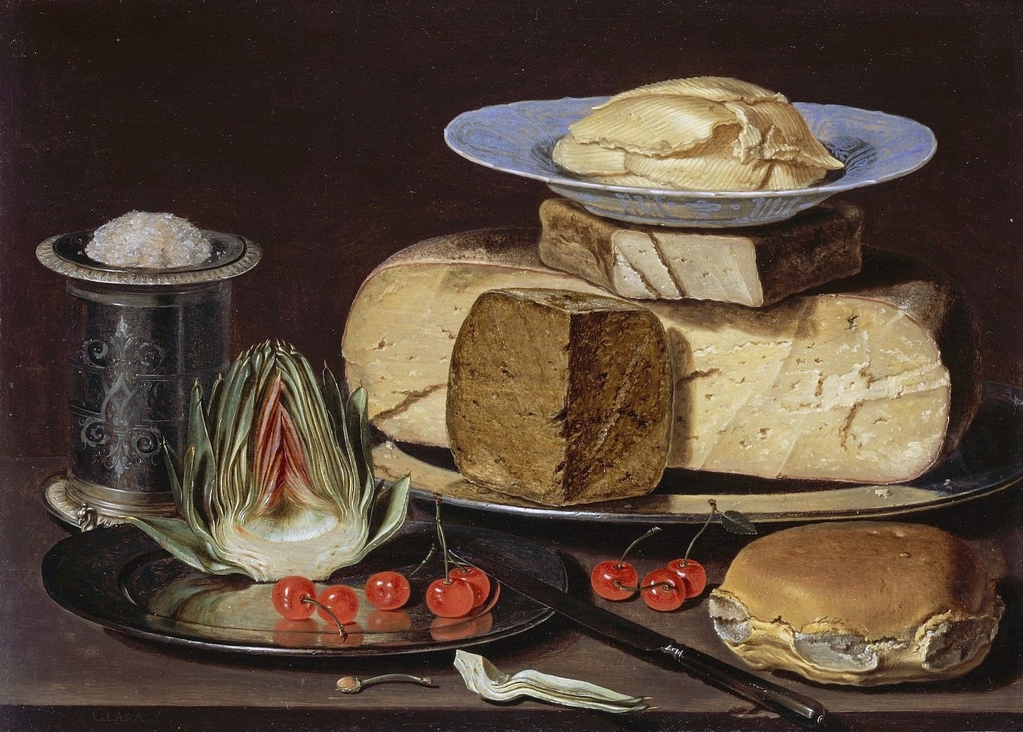 Clara Peeter’s  Still Life with Cheeses, Artichoke, and Cherries (ca. 1625)