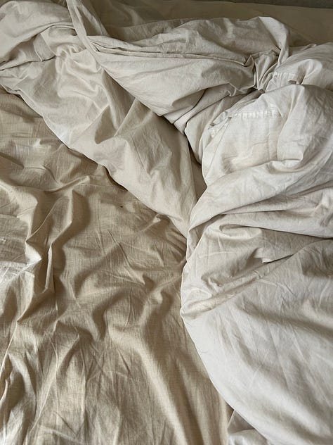 6 images of same bed different mornings after tossing the sheets and getting up