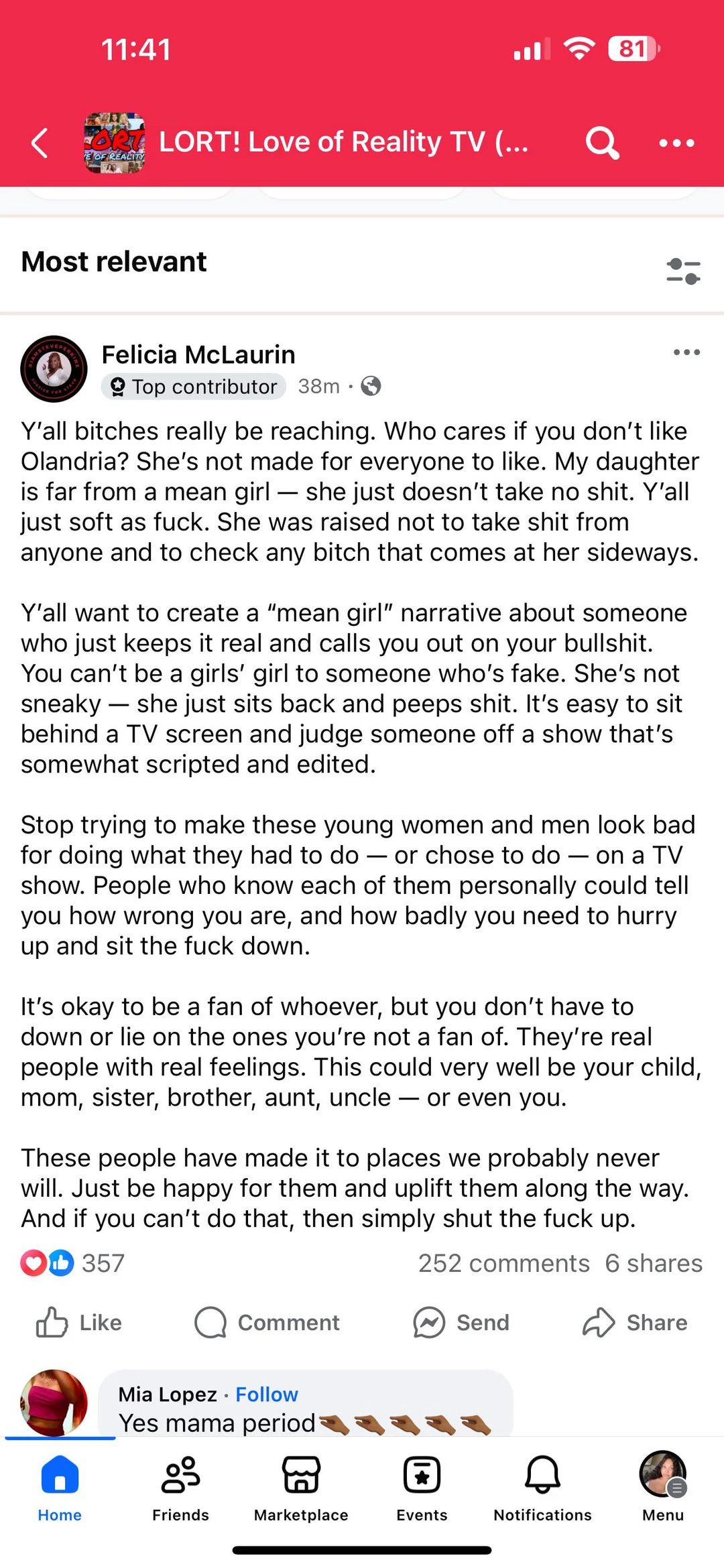 A message from Olandria's mom telling haters to, quite literally, shut the fuck up.
