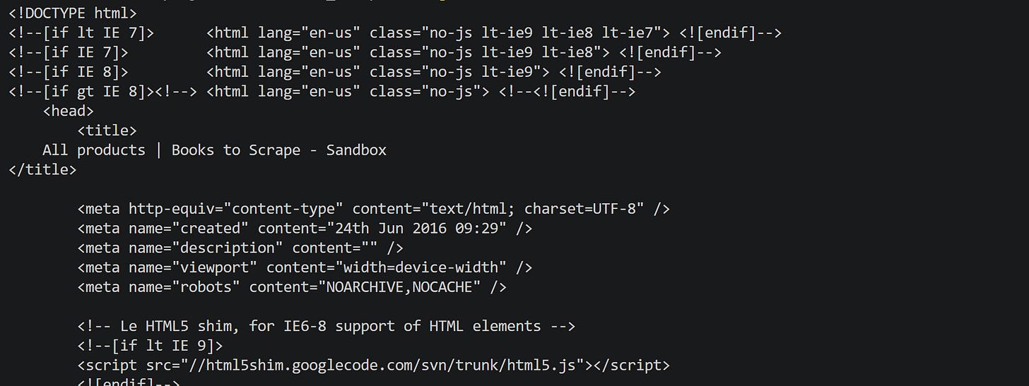 The HTML of the target page