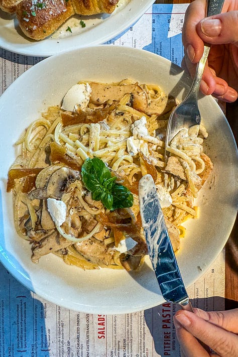 Pitfire Pizza: Boneless Chicken, Creamy Black Truffle Linguine and the Rocket Salad