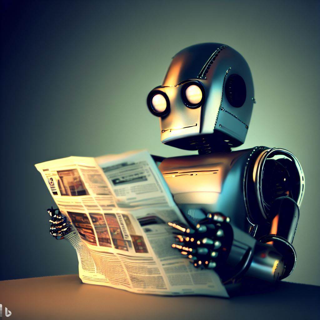 Robot reading a newspaper
