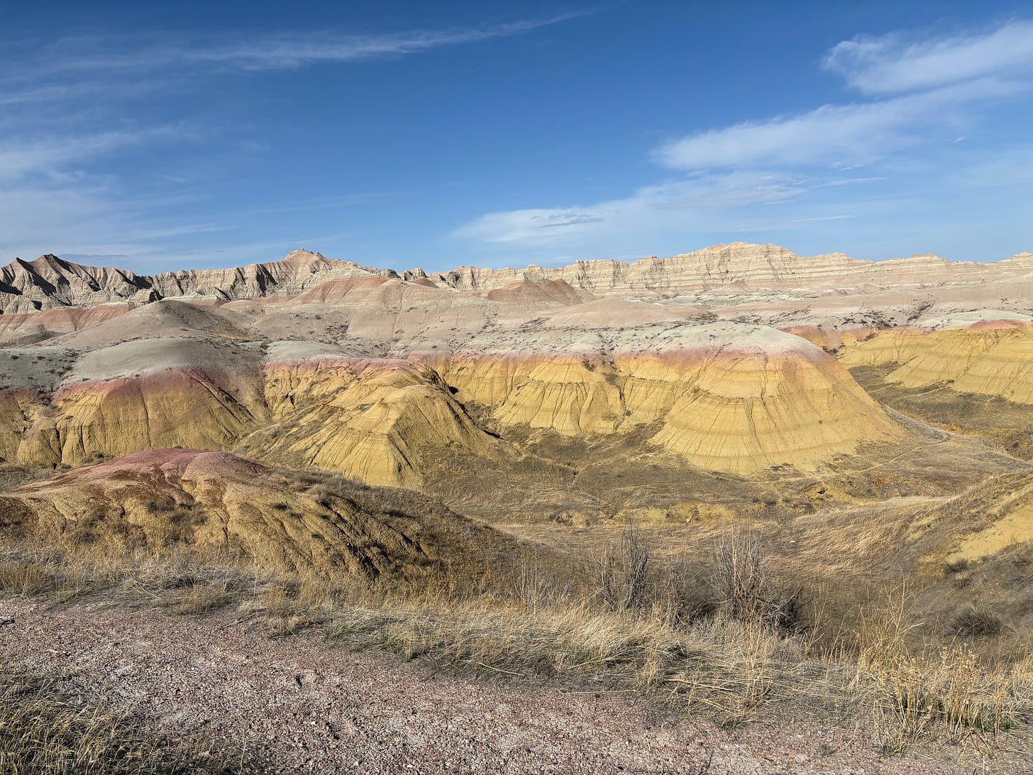 Yellow mountains in Badlands National Park