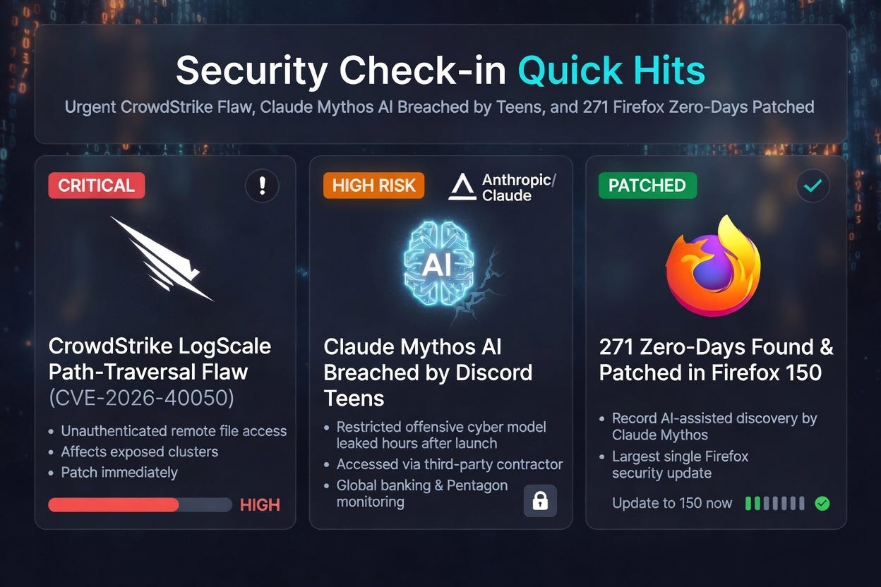 Security Check-in Quick Hits: Urgent CrowdStrike Flaw, Claude Mythos AI ...