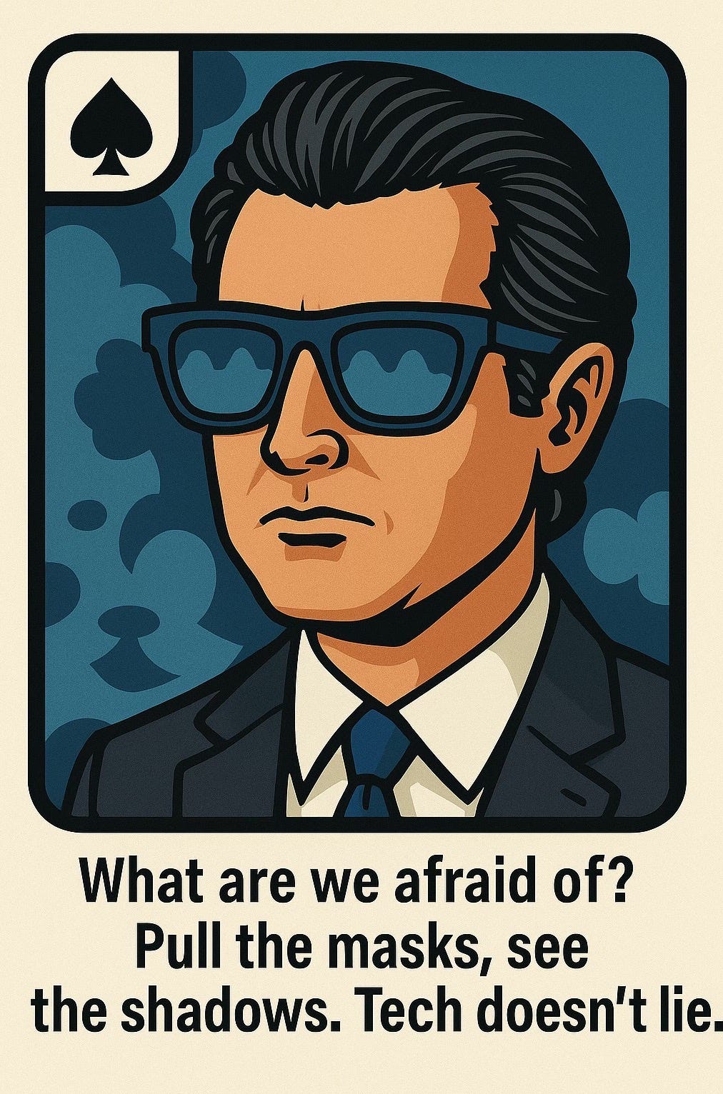 Doodle of futuristic sunglasses scanning faces under masks.