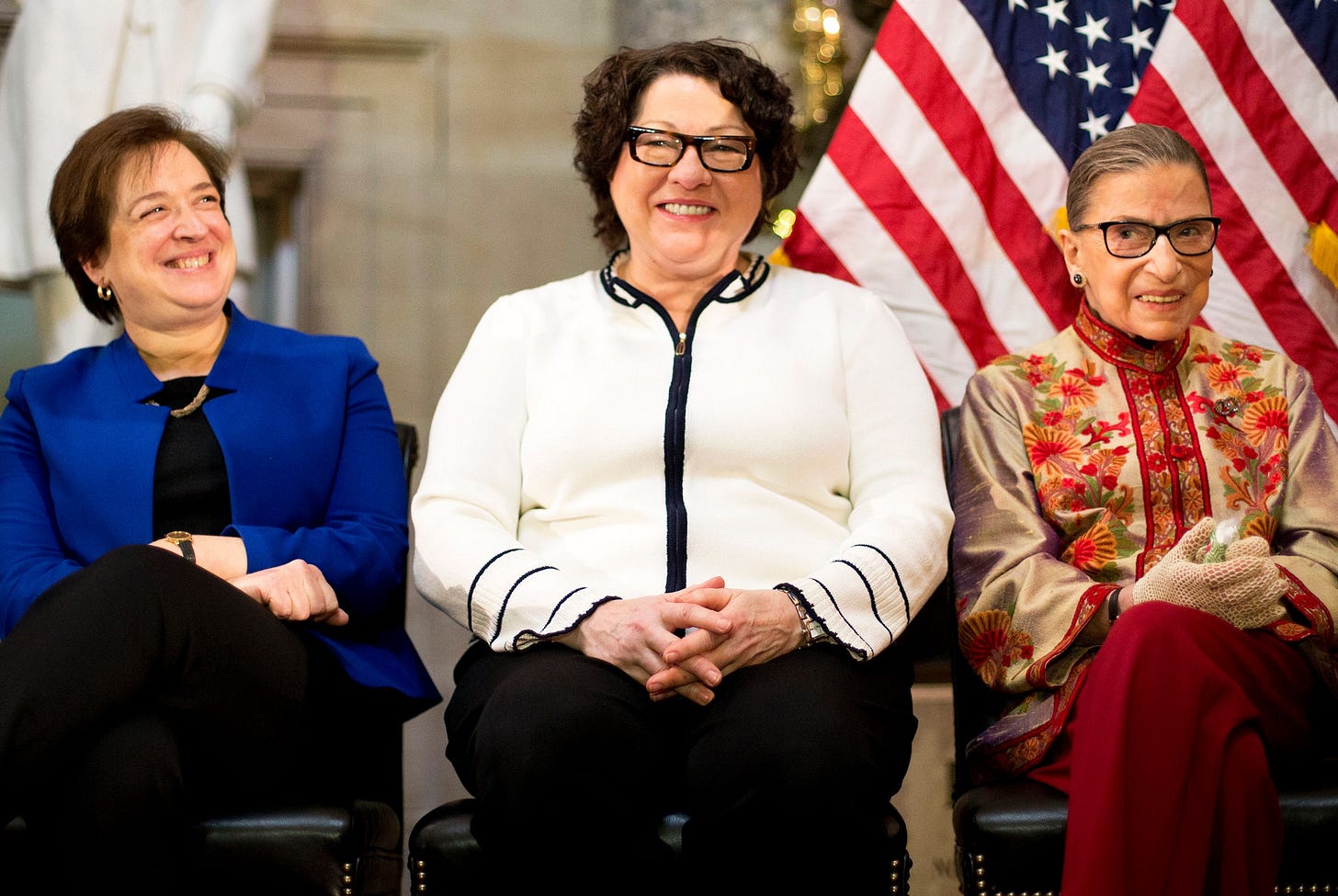 Supreme Court Justices Elena Kagan, Sonia Sotomayor, and Ruth Bader Ginsburg attend an annual Women’s History Month reception at the Capitol in 2015.