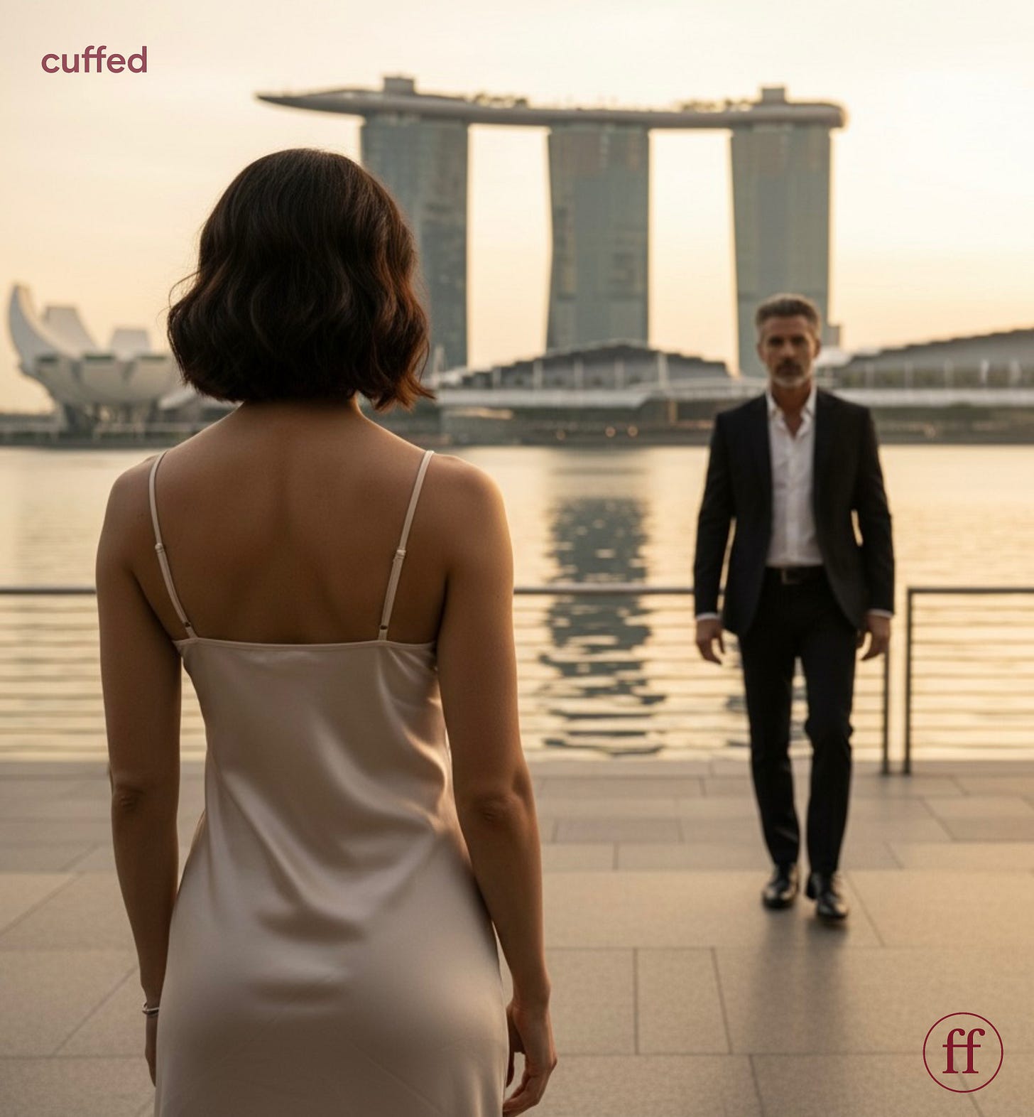 quote: “when women protect men like that, they’re really protecting each other.” — author visual: cinematic still at marina bay, singapore. daphne stands in a pearl silk slip dress, warm sunlight across her shoulders, watching author walk away toward the water and skyline. lighting: golden hour, soft amber tones. background: city silhouettes, reflective water. tone: calm, protective, bittersweet. identity: cream. font: lowercase black serif, left-aligned. logo: none. seo tags: masculine introspection, female empathy, cuffed quote about sisterhood, quiet strength. quote: “when women protect men like that, they’re really protecting each other.” — author visual: cinematic still at marina bay, singapore. daphne stands in a pearl silk slip dress, warm sunlight across her shoulders, watching author walk away toward the water and skyline. lighting: golden hour, soft amber tones. background: city silhouettes, reflective water. tone: calm, protective, bittersweet. identity: cream. font: lowercase black serif, left-aligned. logo: none. seo tags: masculine introspection, female empathy, cuffed quote about sisterhood, quiet strength.