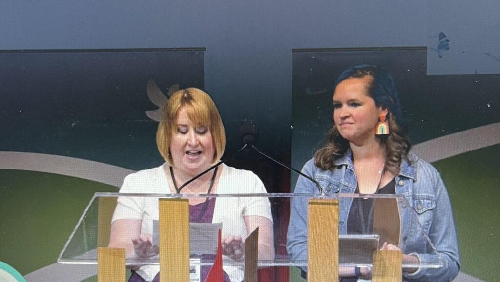 Jenny and Lauren delivering their report for the Commission on the Status and Role of Women Jenny and Lauren delivering their report for the Commission on the Status and Role of Women