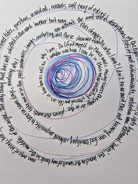 Three images of doodles and collages from my notebook with watercolour pencils and ink