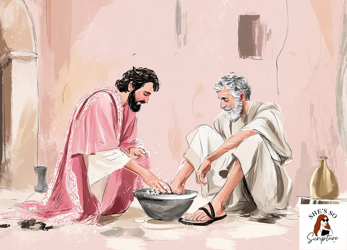 Illustration of Jesus kneeling to wash His disciples’ feet, highlighting authority expressed through humble service in John 13.
