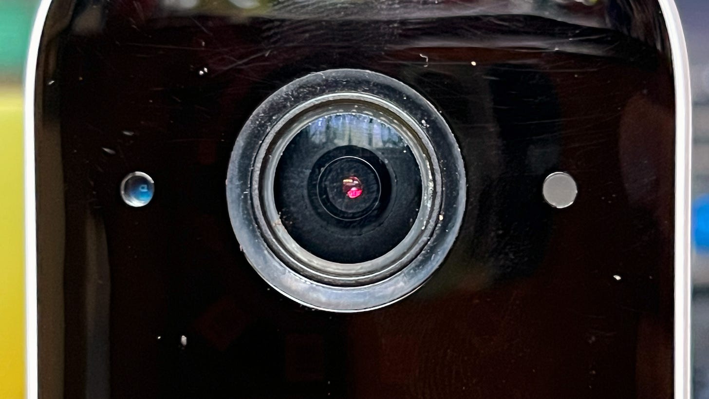 A HAL 9000-style close-up of a EufyCam 2C Pro A HAL 9000-style close-up of a EufyCam 2C Pro
