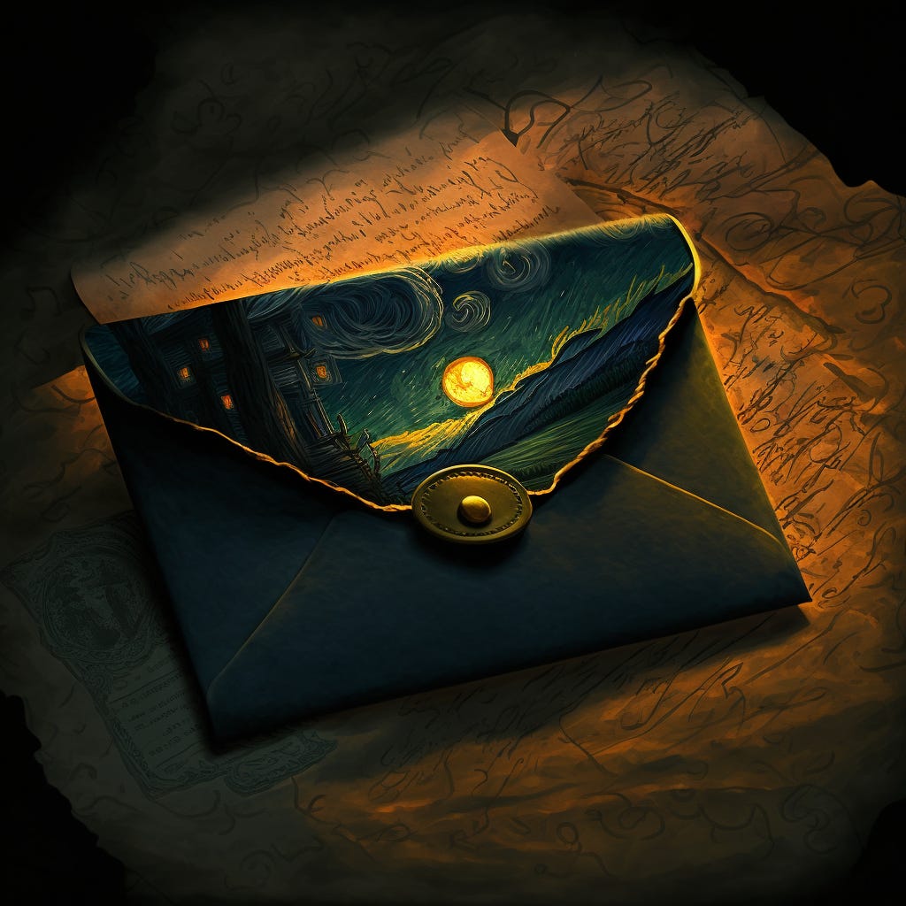A dark envelope on old papers