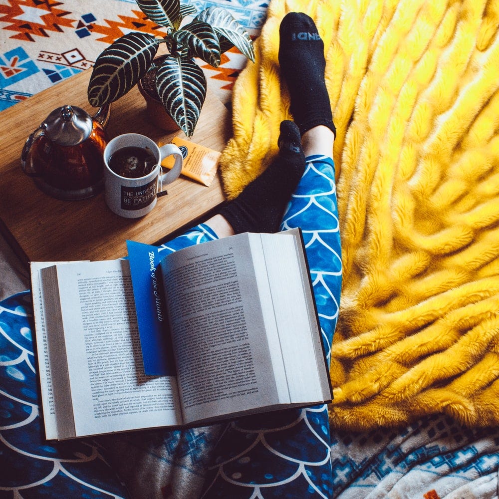 book opened on person's legs book opened on person's legs