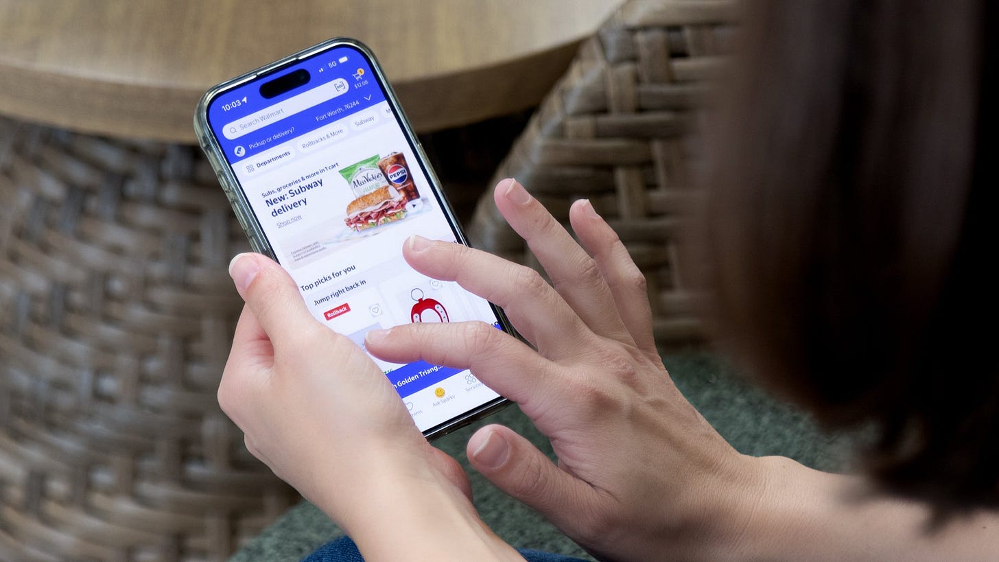 Customer browsing Subway delivery on the Walmart app
