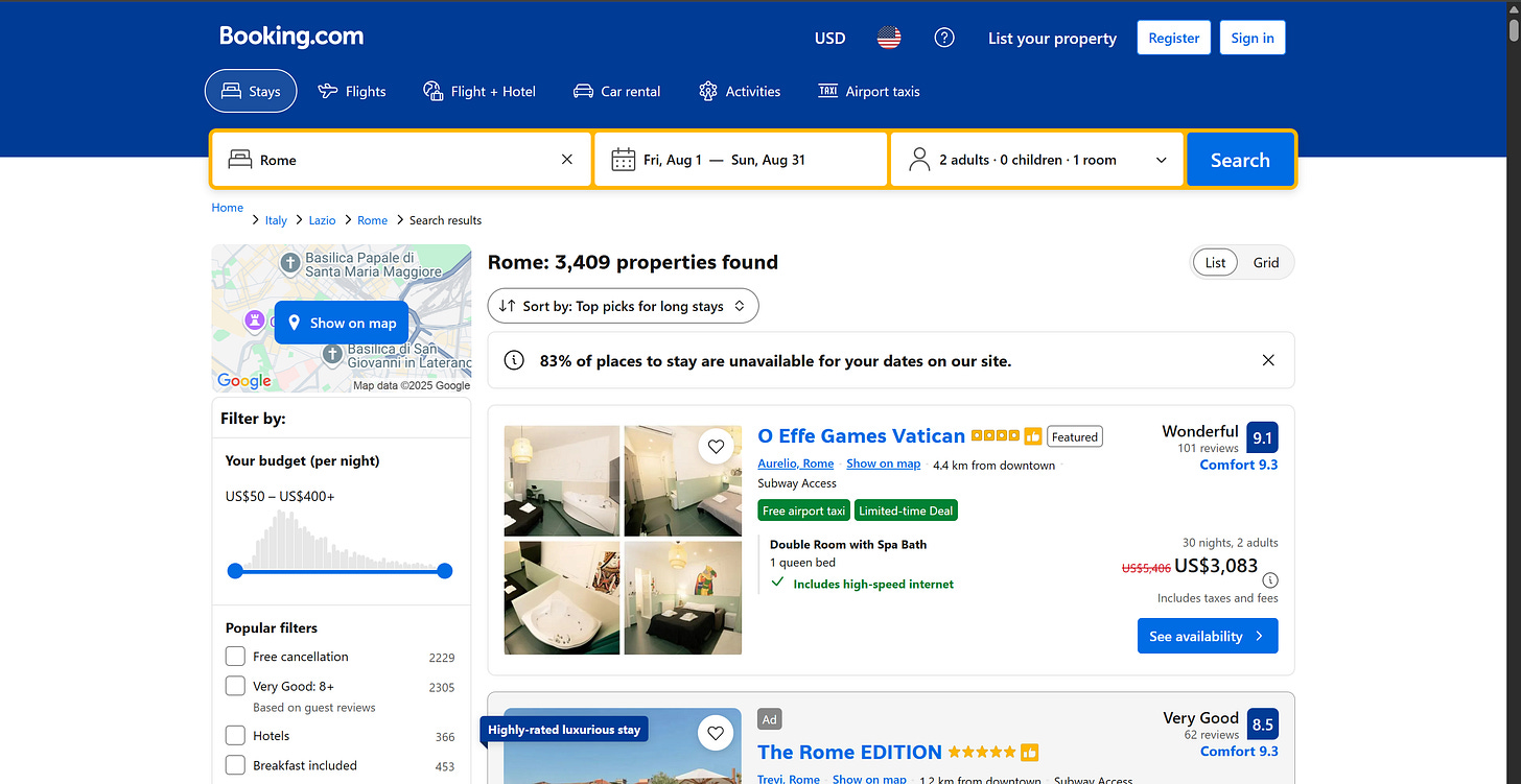 The target Booking.com page