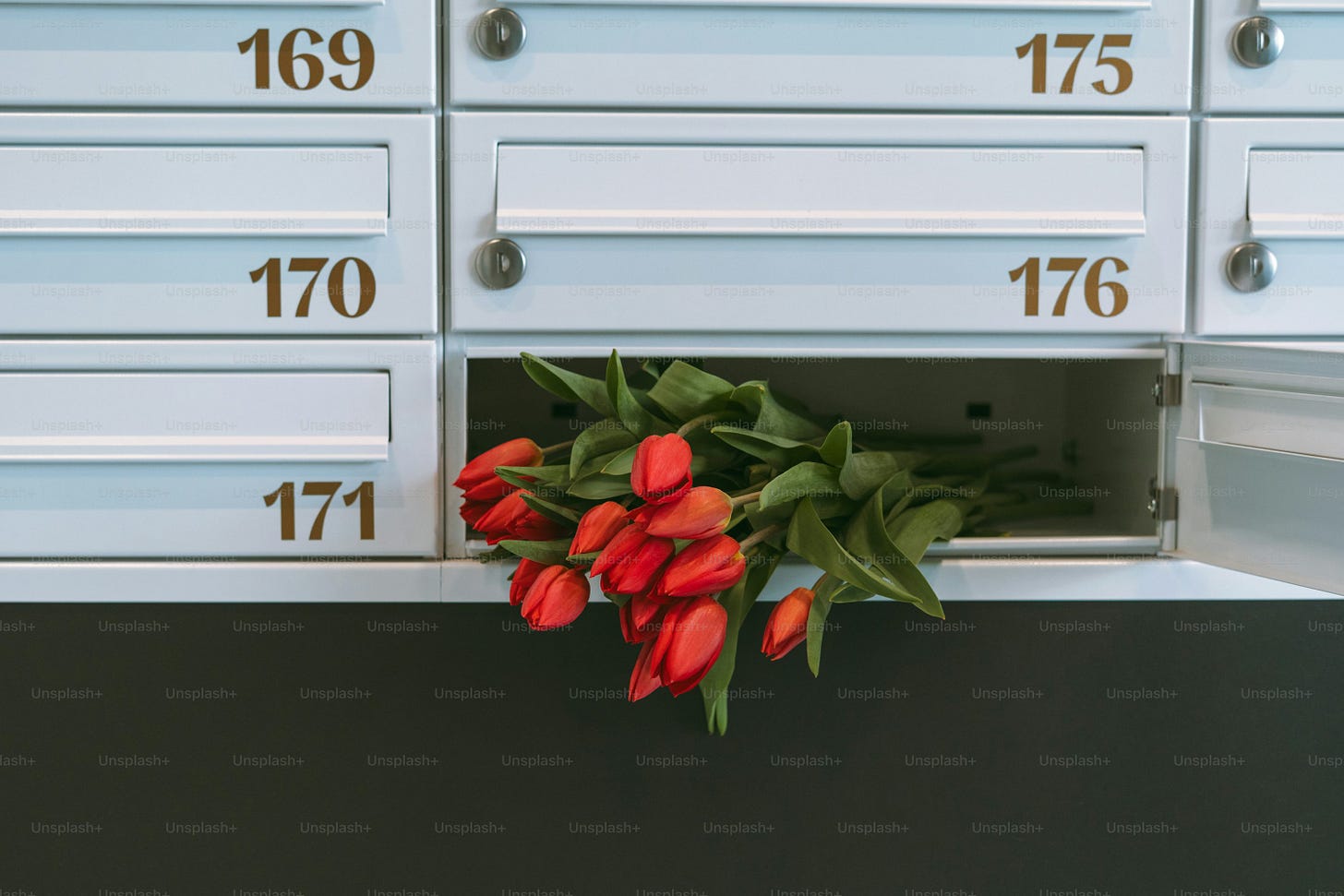 Flowers are in a mailbox.