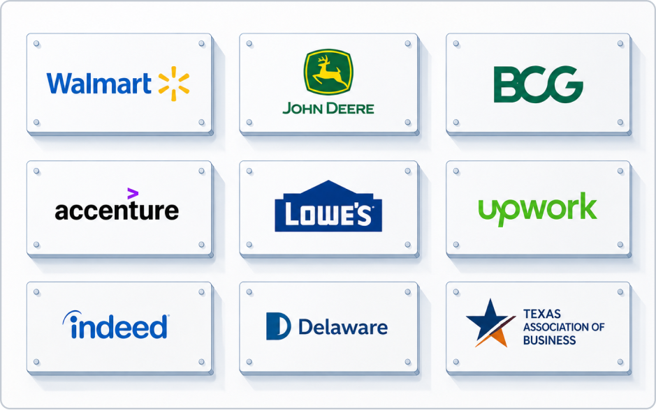 Grid of logos from organizations using Careerflow, including Walmart, BCG, Accenture, and Indeed