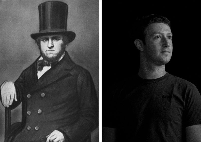 Benjamin Day of the penny press and Mark Zuckerberg of Facebook / Meta Benjamin Day of the penny press and Mark Zuckerberg of Facebook / Meta