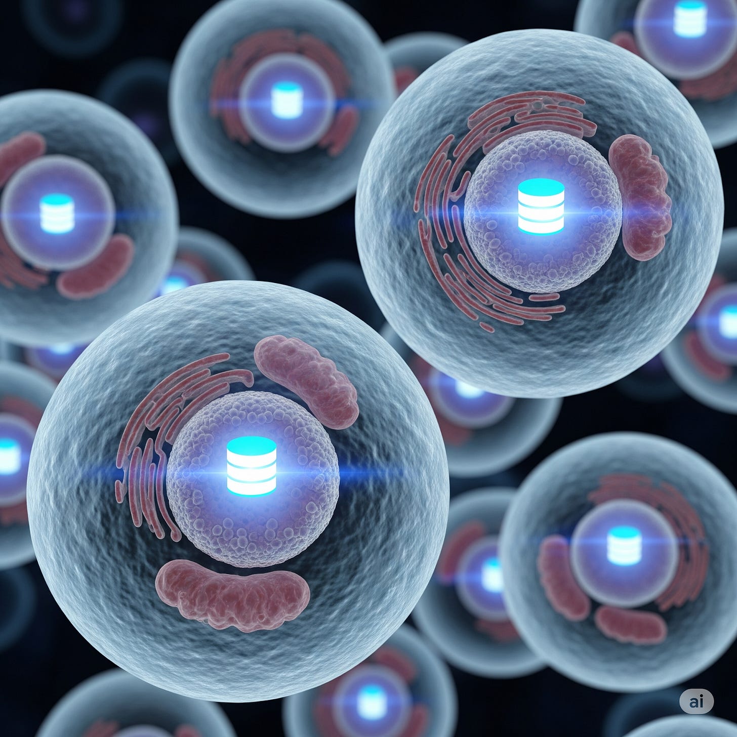 Visualizing the concept: Nearly every cell in your body holds an identical, complete copy of your genome, the genetic database.