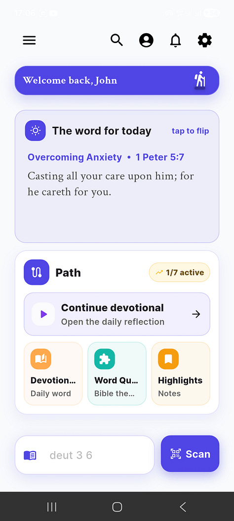Pilgrim's Staff mobile app interface