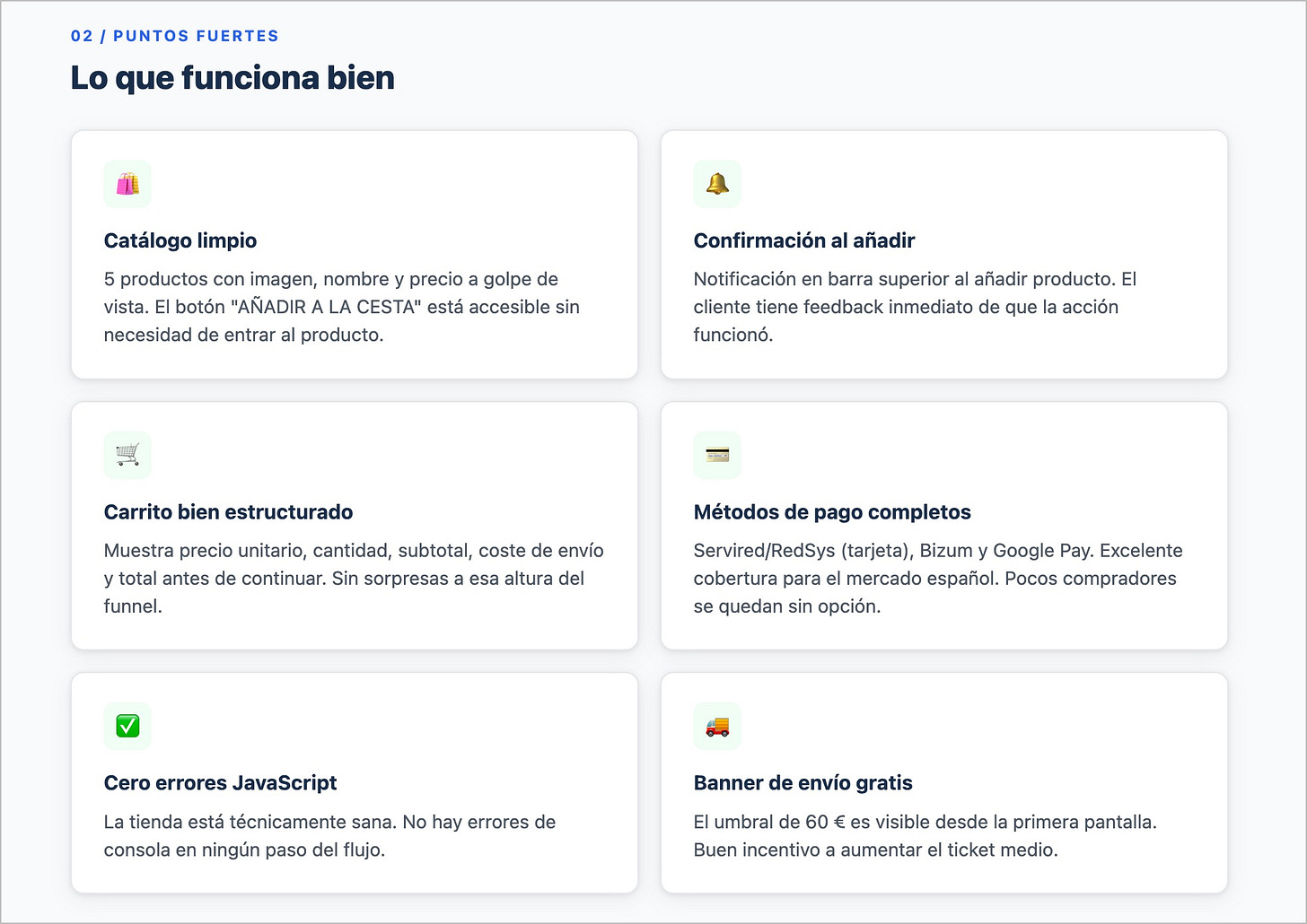 Informe de puntos fuertes de la tienda online analizada 