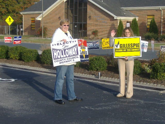Campaigning wives Faye Holloway and Sarah Gillespie. Campaigning wives Faye Holloway and Sarah Gillespie.