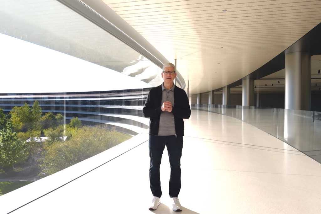 Tim Cook delivering remarks during a keynote at Apple Park Tim Cook delivering remarks during a keynote at Apple Park