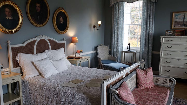 Edith Wharton's home The Mount--the drawing room, library, her writing room and bedroom.