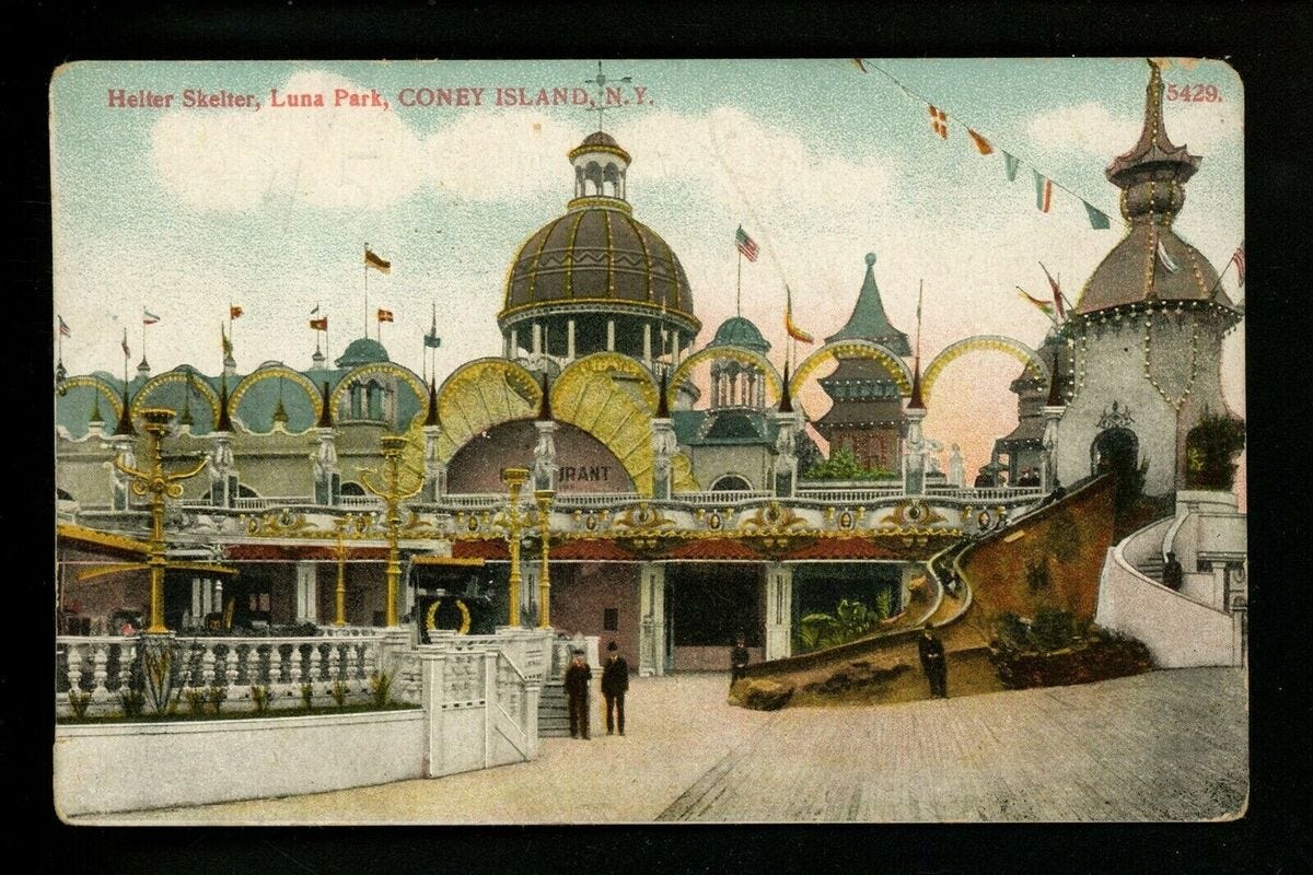New York NY postcard Coney Island Amusement Park Helter Skelter Luna Park |  eBay