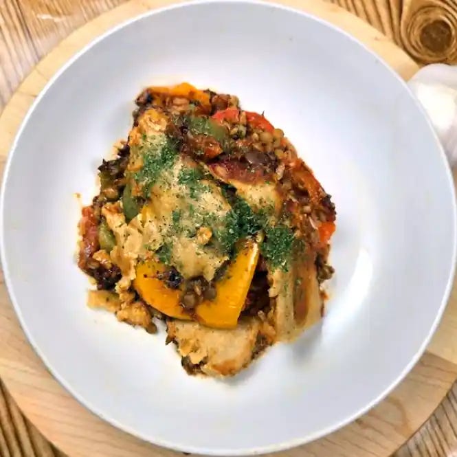 Birds eye view of Unstuffed Peppers stovetop Casserole