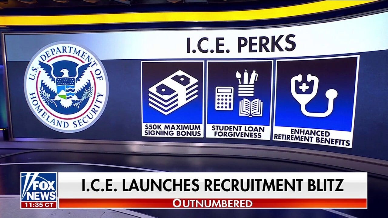 ICE launches major recruitment campaign by offering $50K bonus to new  recruits