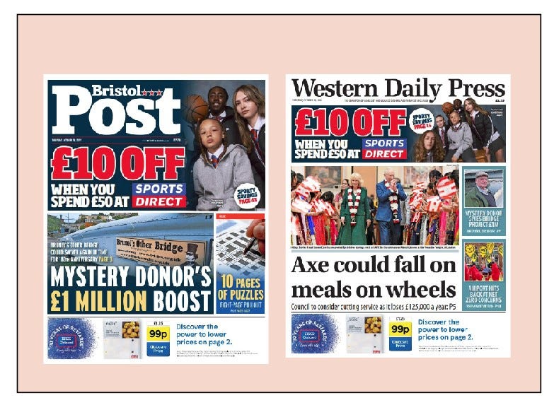 P1 of the Bristol Post and Western Daily Press
