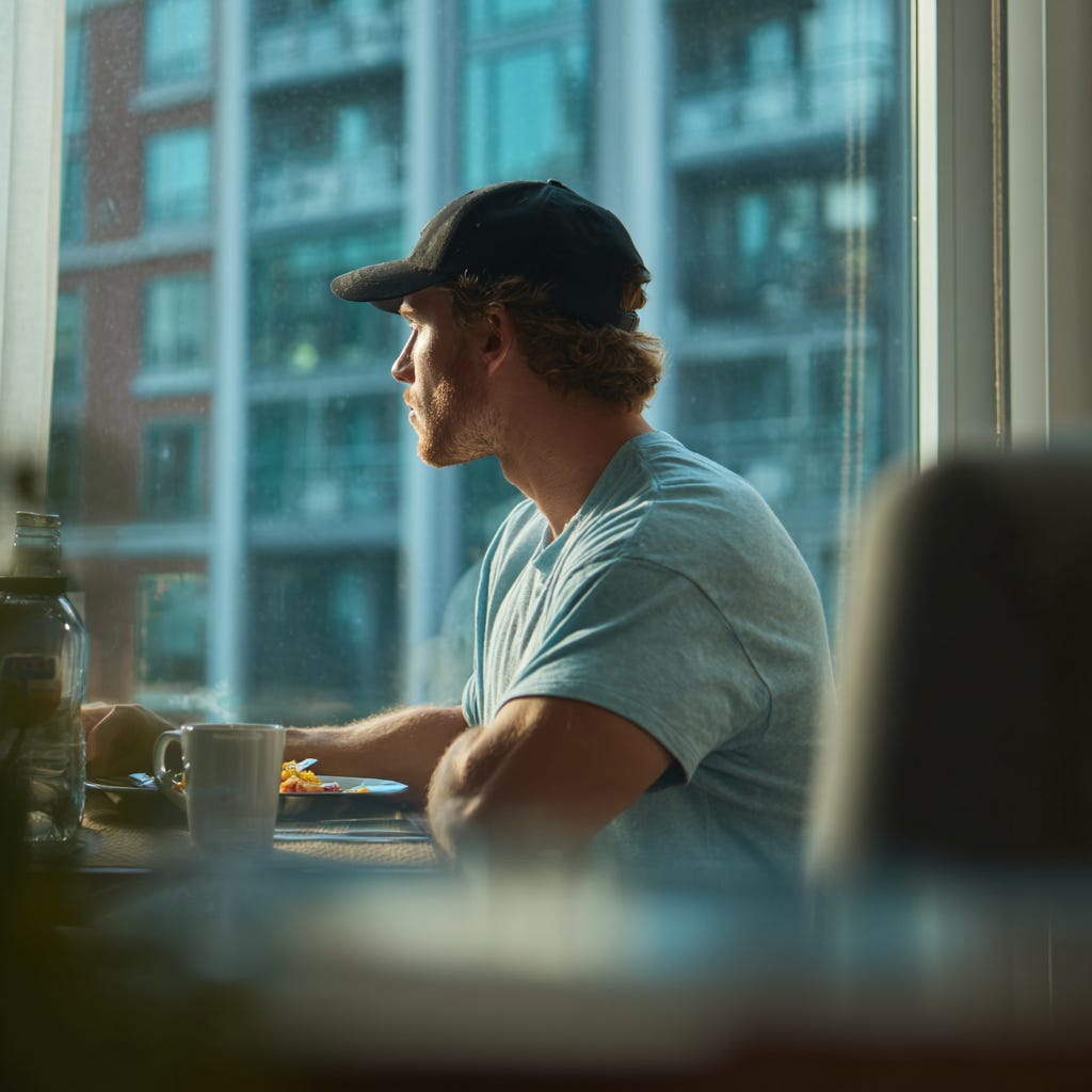 Fit healthy young man sitting down to enjoy a healthy meal. Fit healthy young man sitting down to enjoy a healthy meal.