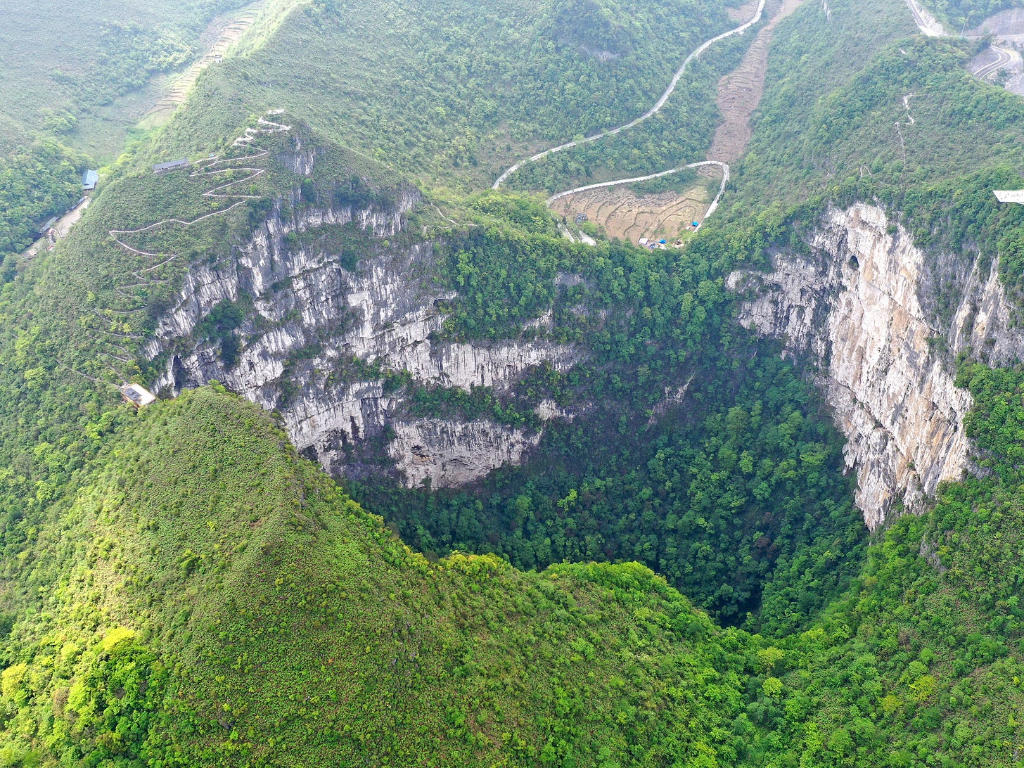 A giant sinkhole in China has an ancient forest growing ...