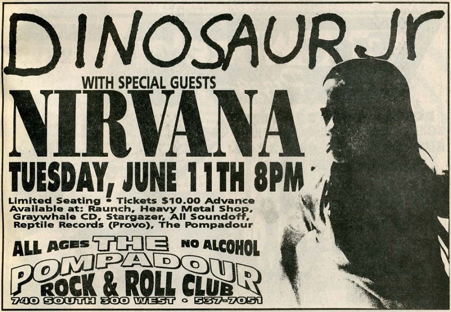 Live Nirvana | Concert Chronology | 1991 | June 11, 1991 - The Pompadour  Rock & Roll Club, Salt Lake City, UT, US