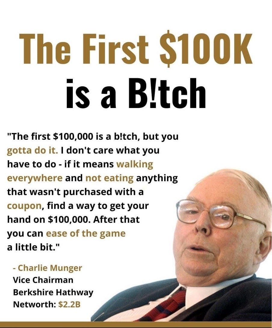 The first $100,000 is the hardest - Charlie Munger The first $100,000 is the hardest - Charlie Munger