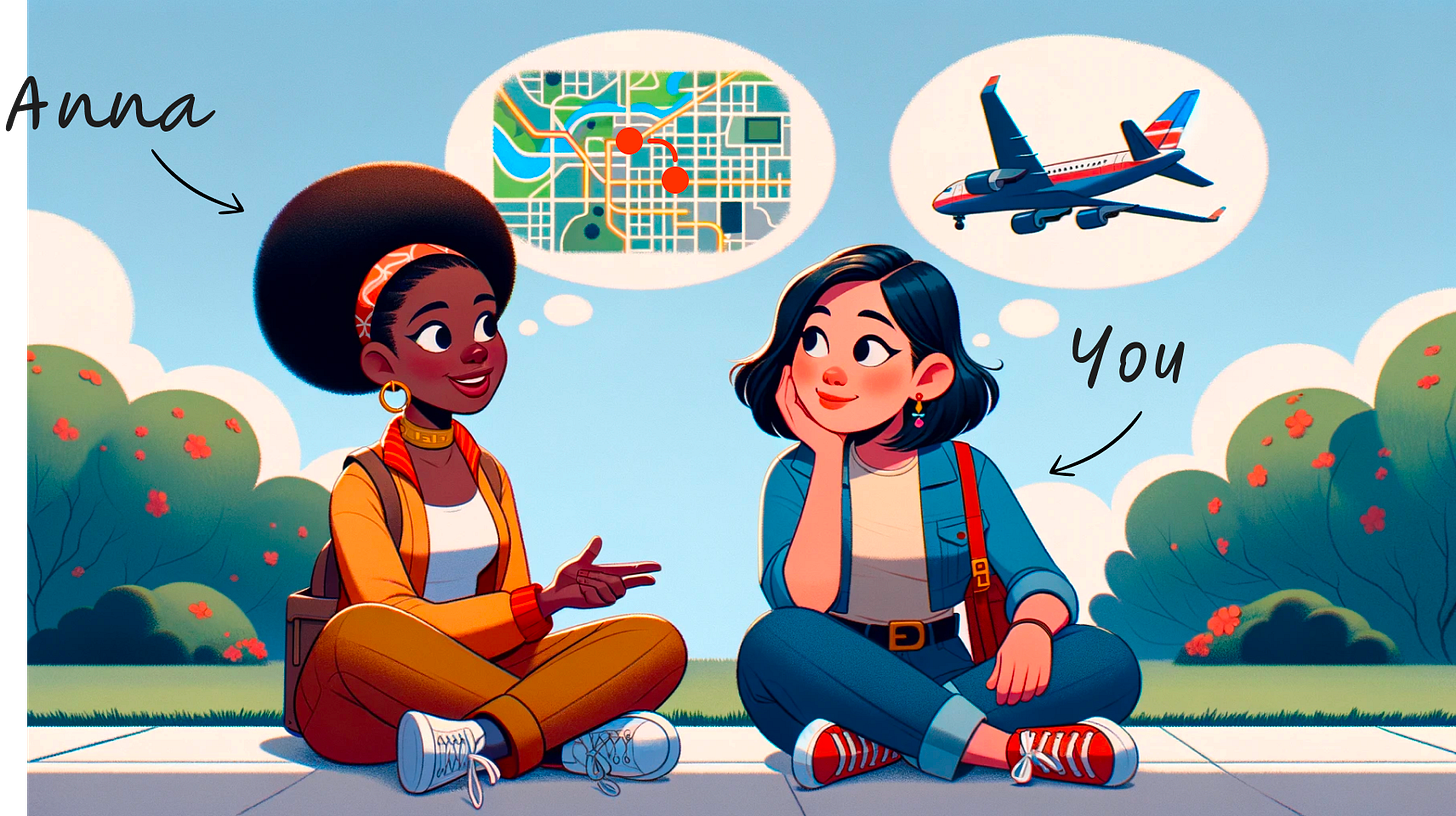 anna tells you about her problem. You imagine an airplane