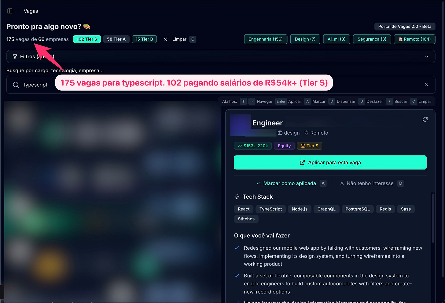 175 vagas para TypeScript, com 102 pagando salários acima de R$54k+. 175 vagas para TypeScript, com 102 pagando salários acima de R$54k+.